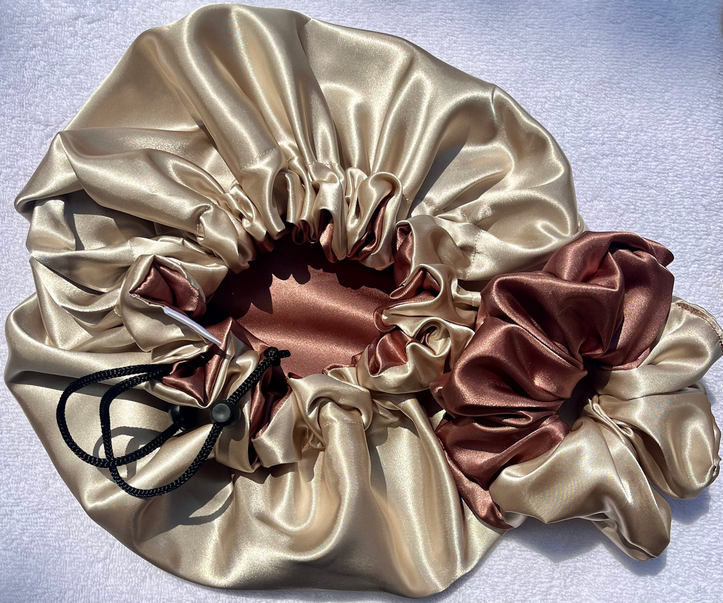Custom Adjustable Satin Bonnet- Handmade Drawstring Sleep Cap for Curly & Natural Hair by Curly Boo