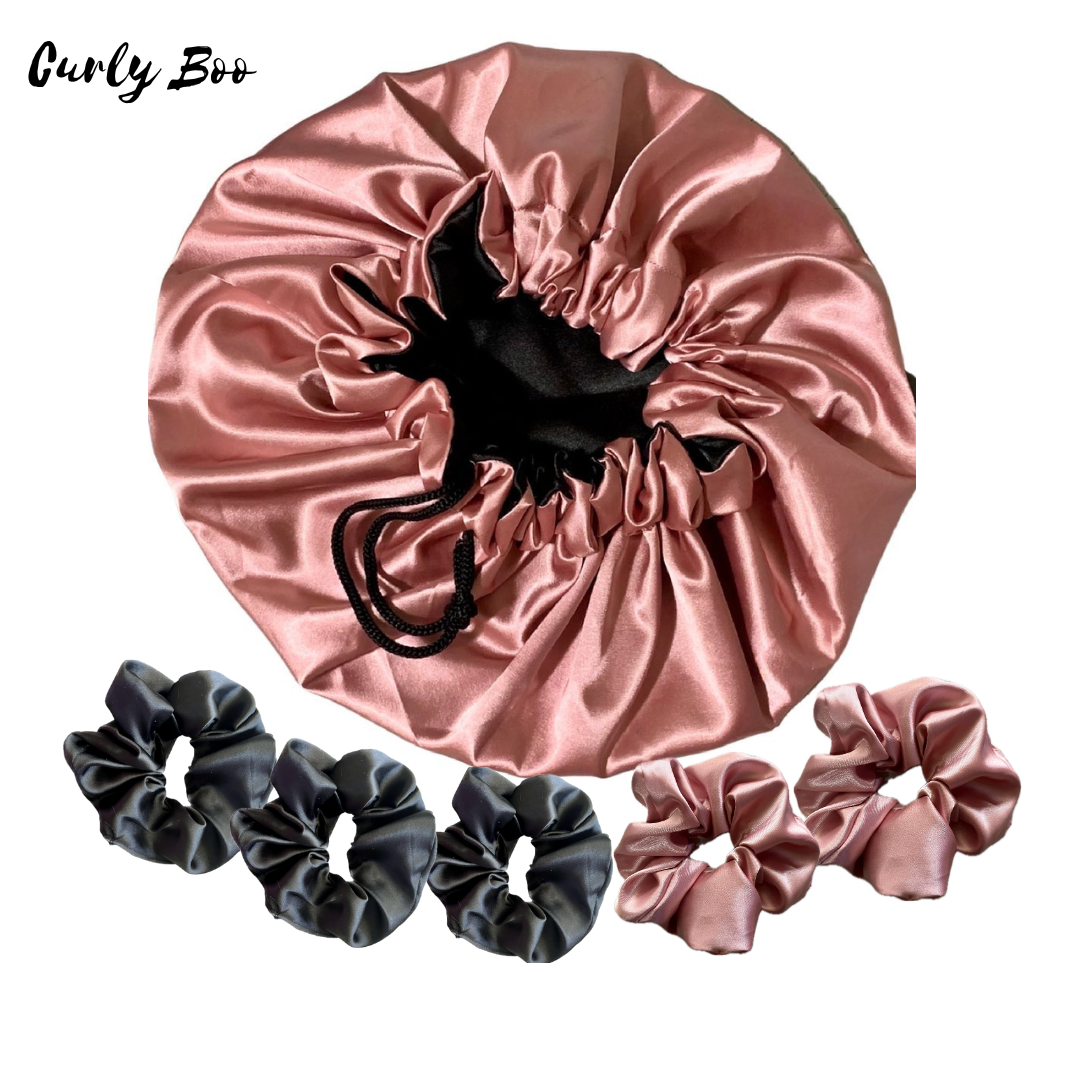 Satin Bonnet & Satin Scrunchies Bundle - Curly Boo