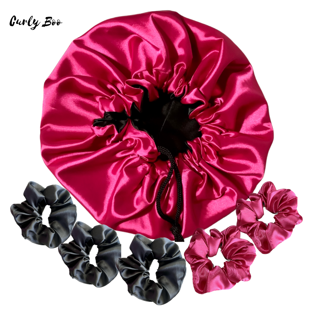 Satin Bonnet & Satin Scrunchies Bundle - Curly Boo