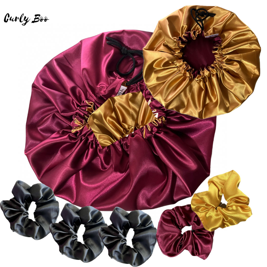 Satin Bonnet & Satin Scrunchies Bundle - Curly Boo