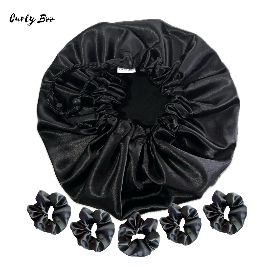 Satin Bonnet & Satin Scrunchies Bundle - Curly Boo