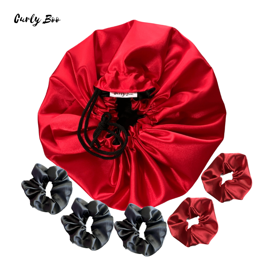 Satin Bonnet & Satin Scrunchies Bundle - Curly Boo