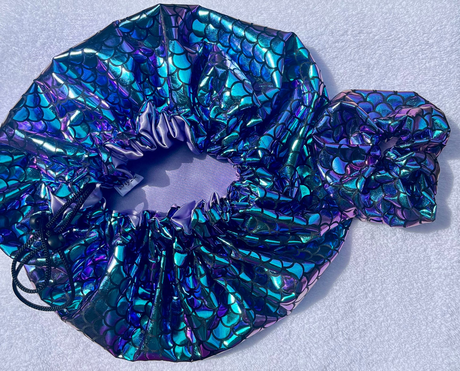 Mermaid Print Satin Hair Bonnet Collection-Adjustable Sleep Bonnets for Curly & Natural Hair - Curly Boo