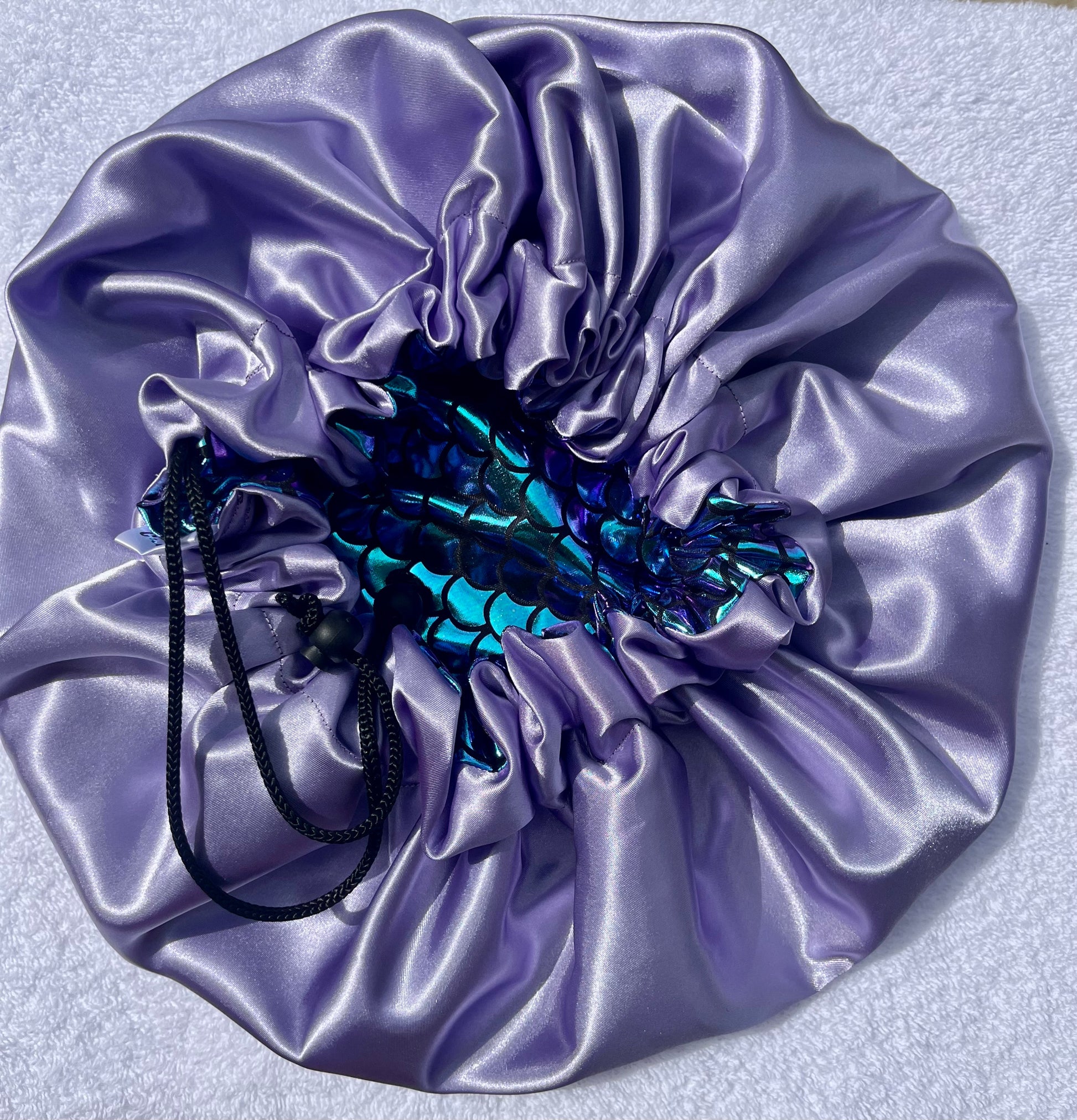 Mermaid Print Satin Hair Bonnet Collection-Adjustable Sleep Bonnets for Curly & Natural Hair - Curly Boo