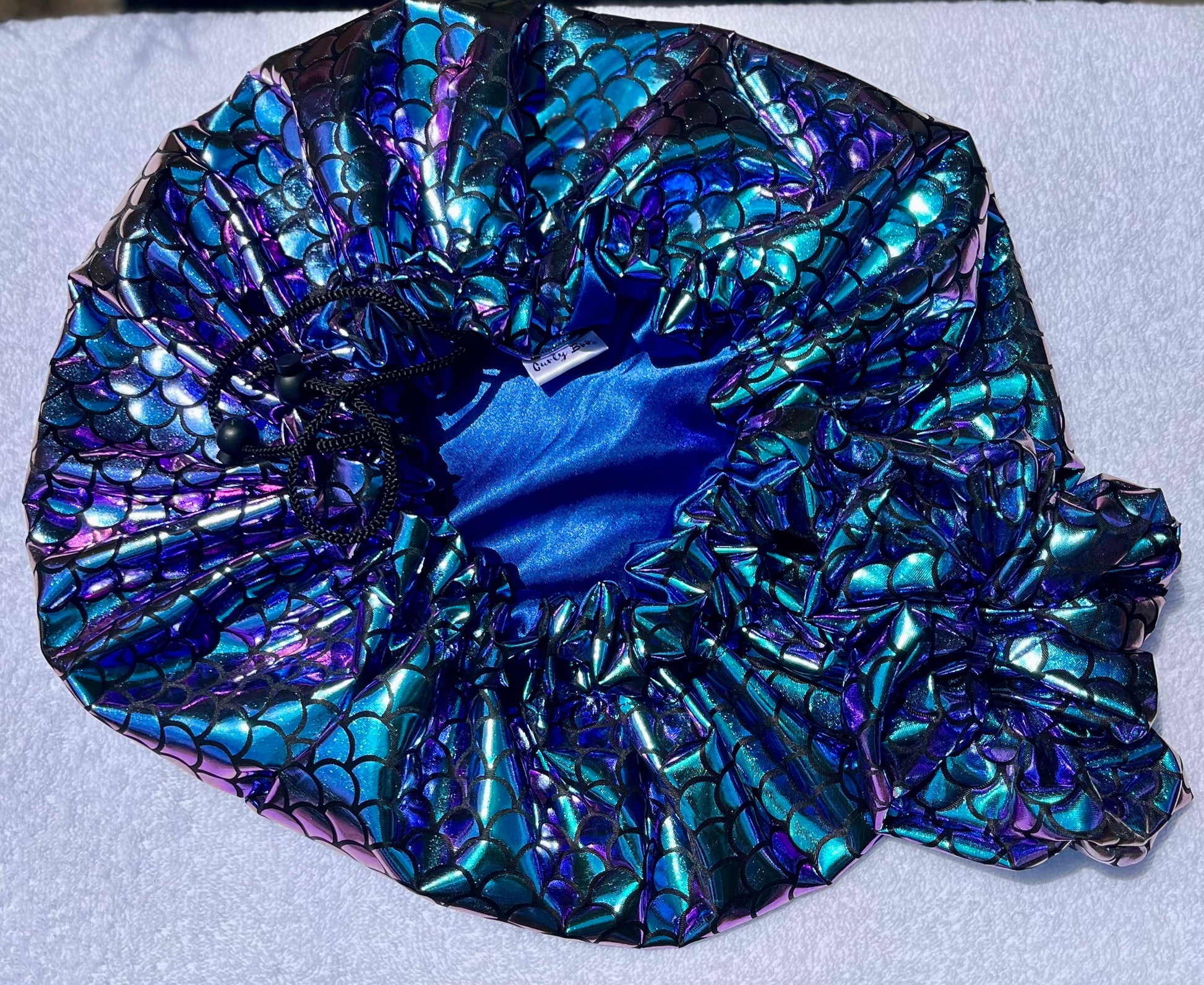 Mermaid Print Satin Hair Bonnet Collection-Adjustable Sleep Bonnets for Curly & Natural Hair - Curly Boo