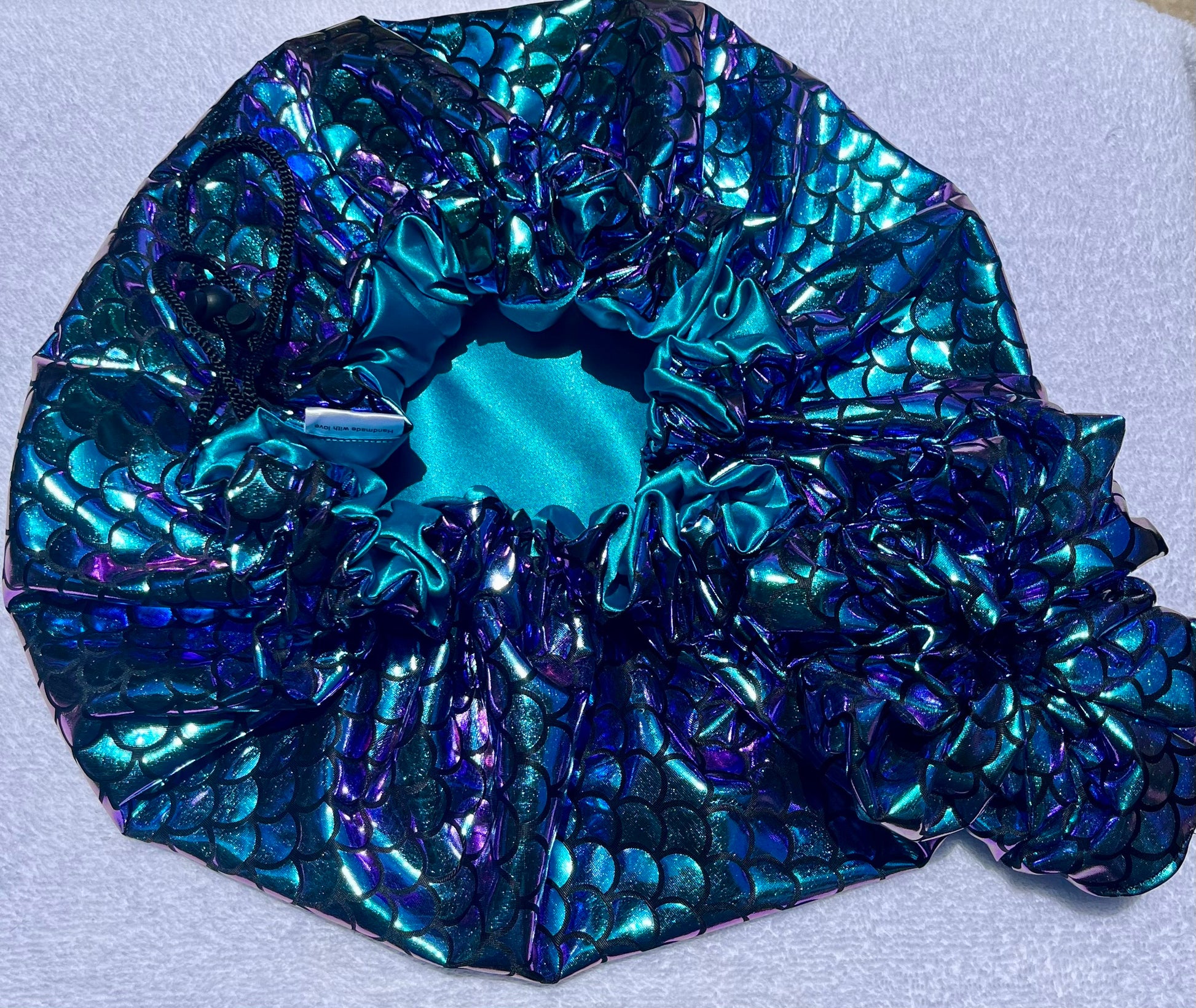 Mermaid Print Satin Hair Bonnet Collection-Adjustable Sleep Bonnets for Curly & Natural Hair - Curly Boo