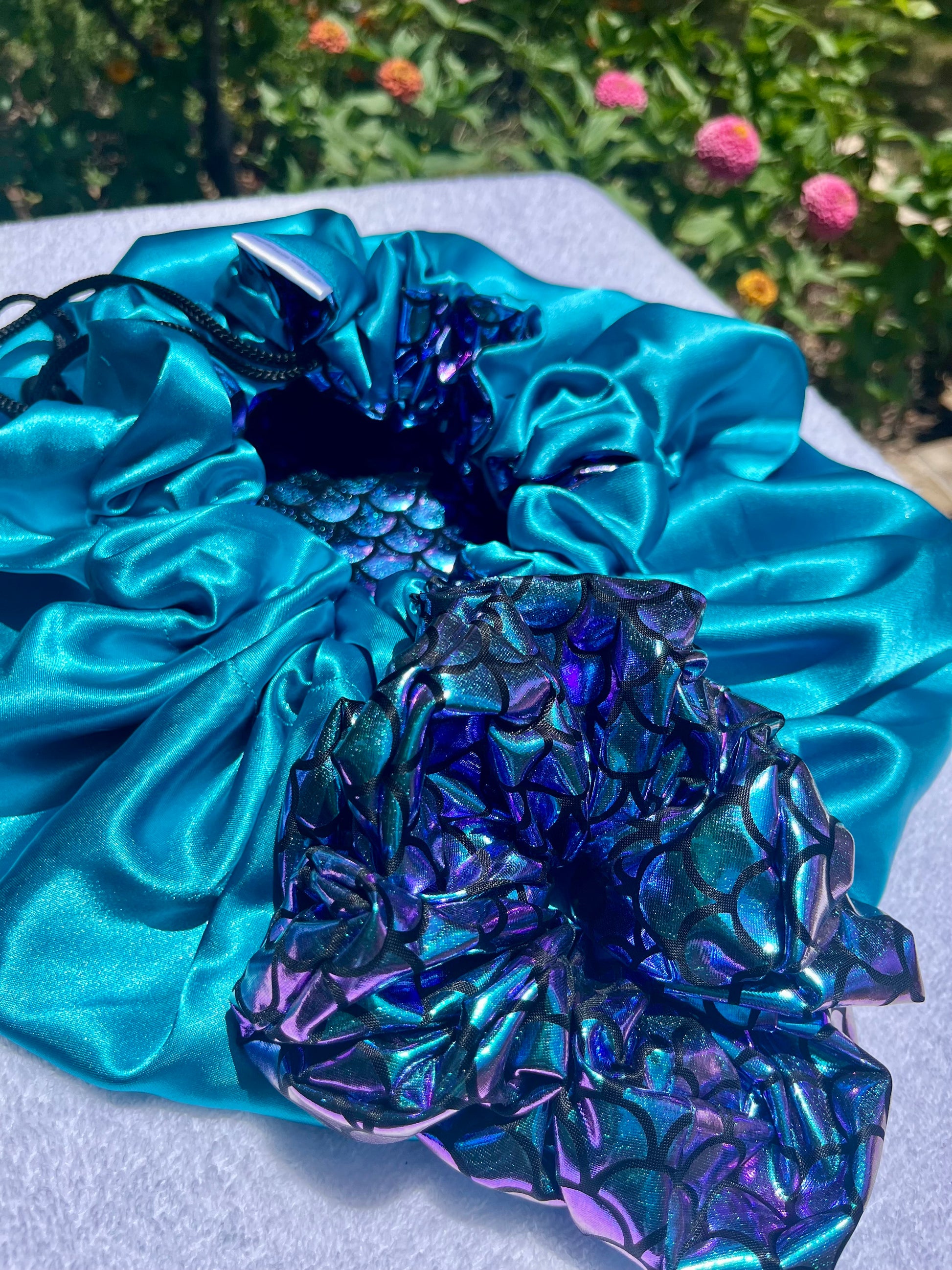 Mermaid Print Satin Hair Bonnet Collection-Adjustable Sleep Bonnets for Curly & Natural Hair - Curly Boo