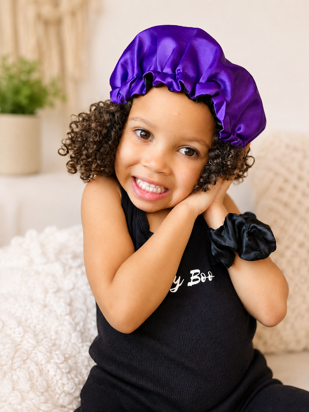 Curly Boo Child Satin Bonnet – Adjustable Satin Sleep Cap for Kids with Curly & Natural Hair