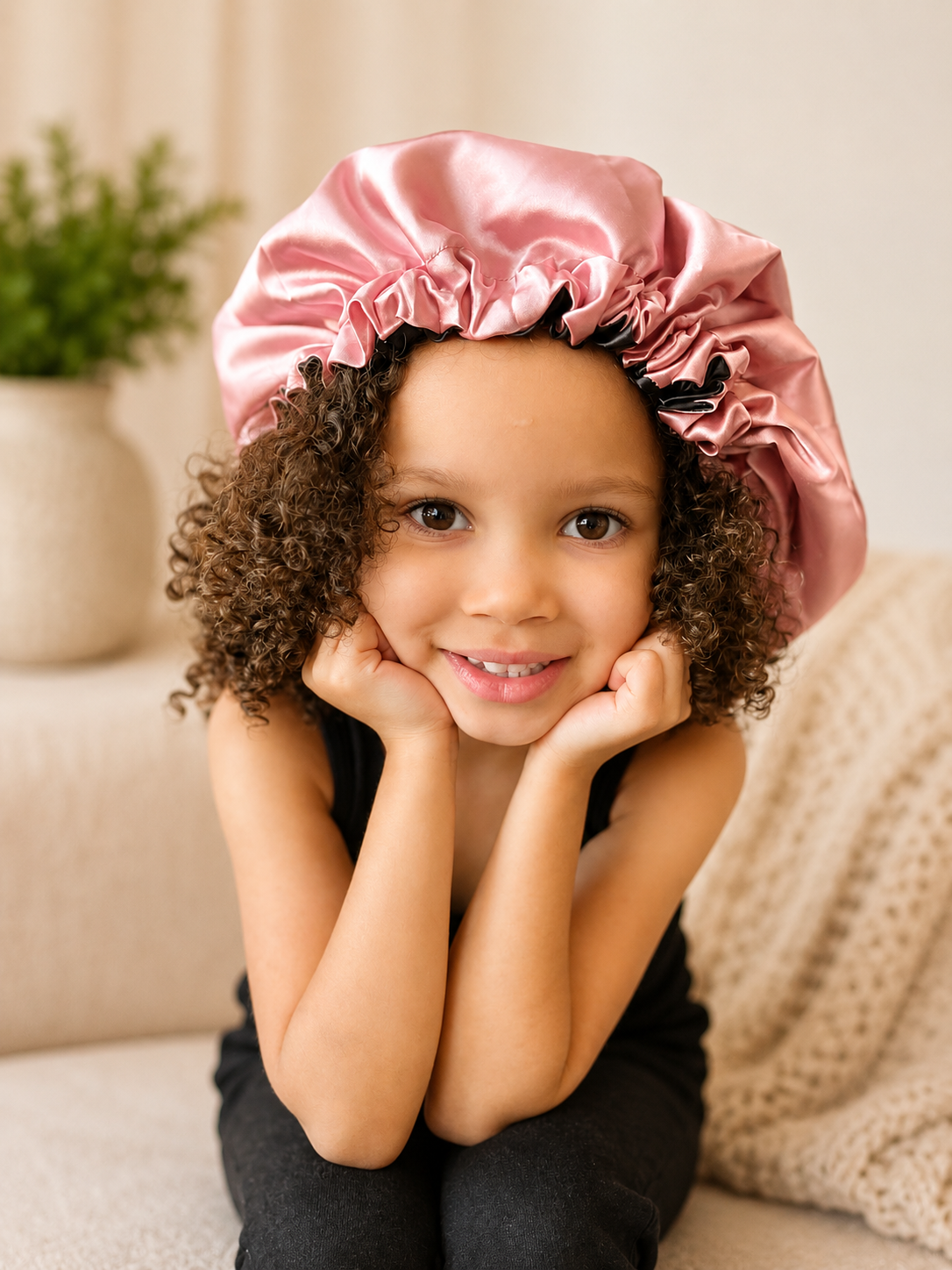 Curly Boo Child Satin Bonnet – Adjustable Satin Sleep Cap for Kids with Curly & Natural Hair