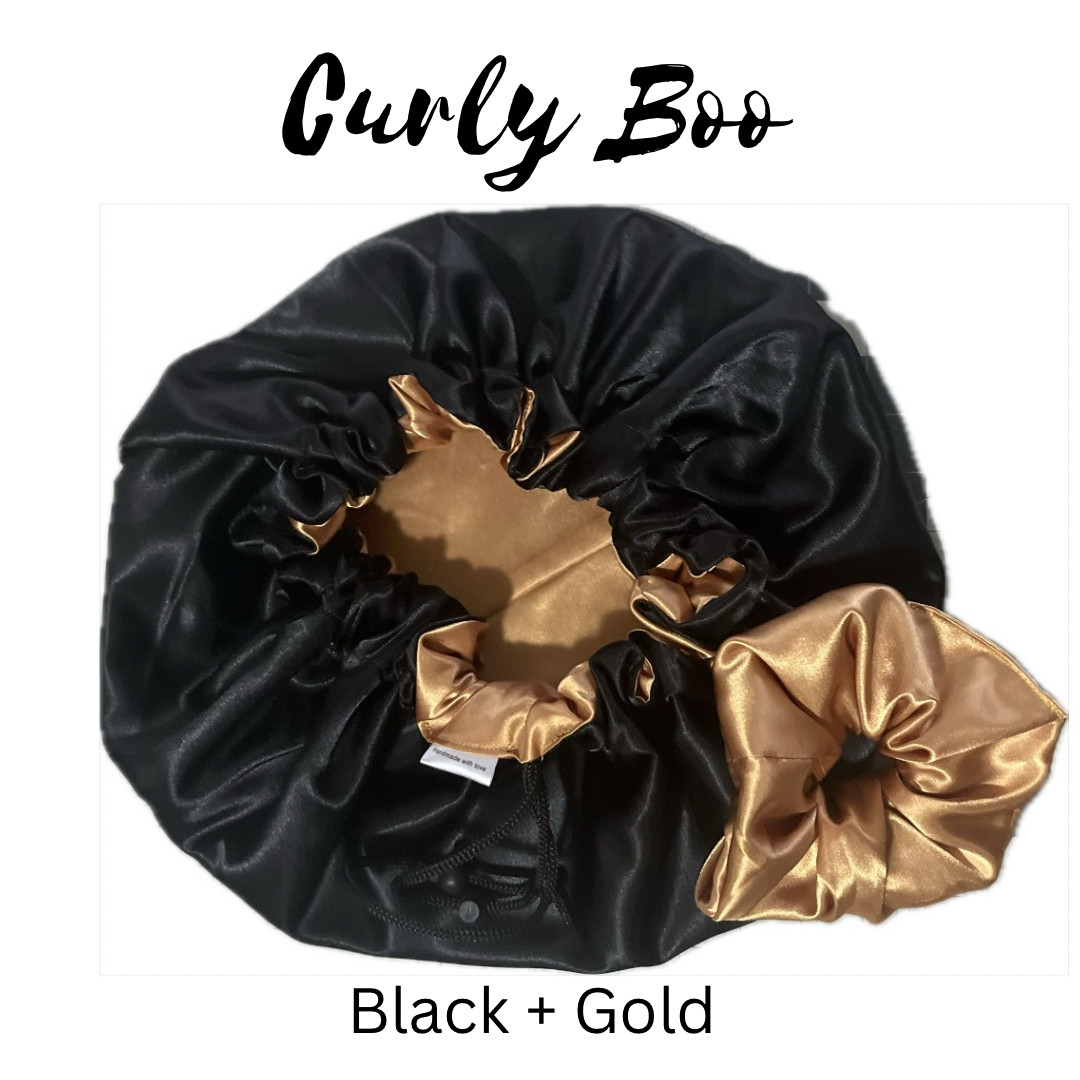 Curly Boo Custom Drawstring Satin Bonnet