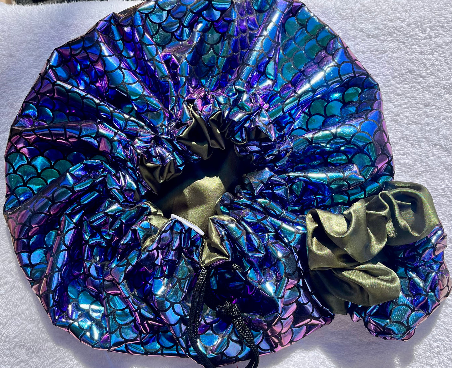 Mermaid Print Satin Hair Bonnet Collection-Adjustable Sleep Bonnets for Curly & Natural Hair