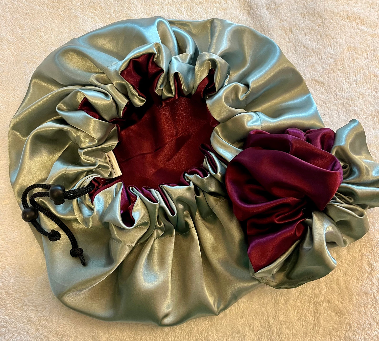 Custom Adjustable Satin Bonnet- Handmade Drawstring Sleep Cap for Curly & Natural Hair by Curly Boo