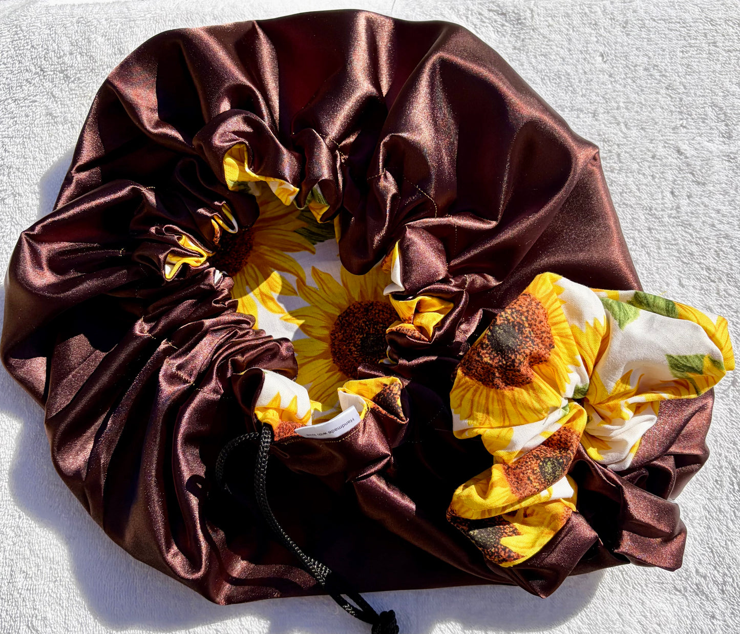 Custom Adjustable Satin Bonnet- Handmade Drawstring Sleep Cap for Curly & Natural Hair by Curly Boo