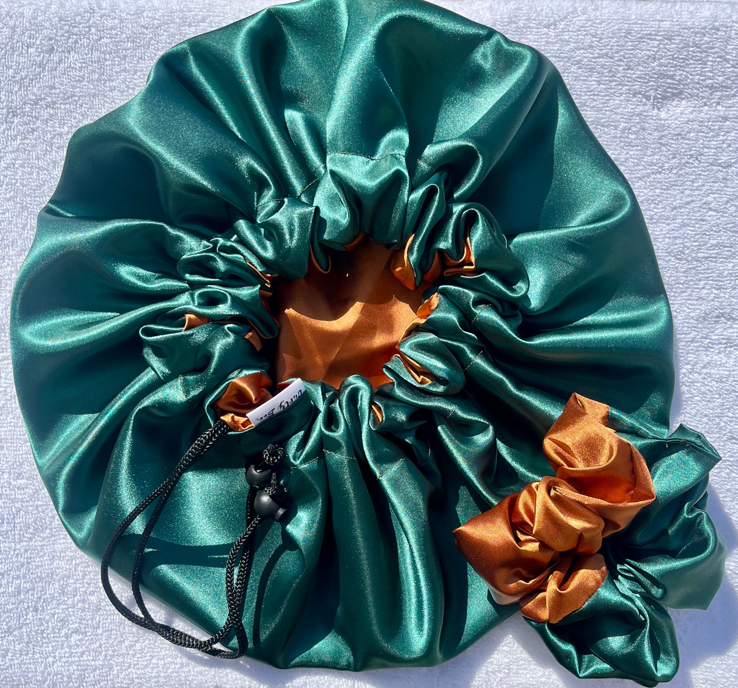 Custom Adjustable Satin Bonnet- Handmade Drawstring Sleep Cap for Curly & Natural Hair by Curly Boo